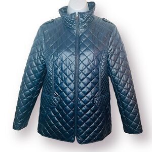 Ellen Tracy Packable Lightweight Insulated Quilted Jacket Zipper Navy Blue M